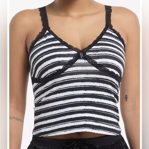Hot Topic Black/White Striped Skull Charm Tank Top